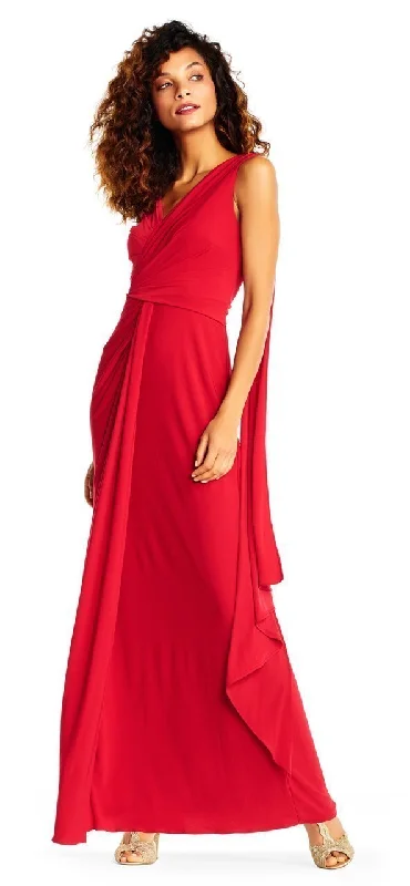 Adrianna Papell - AP1E202251SC V-Neck Dress with Cascading Panel