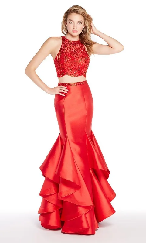 Alyce Paris -Beaded Fitted Croptop Ruffle Mermaid Evening Gown 60215SC