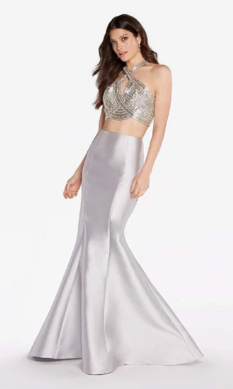 Alyce Paris 60216 - Ornate Cross Halter Croptop Silk Mermaid Gown