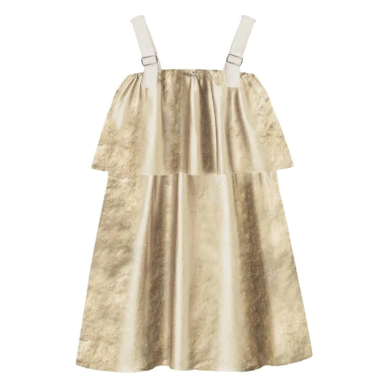 METALLIC BUCKLE RUFFLE DRESS