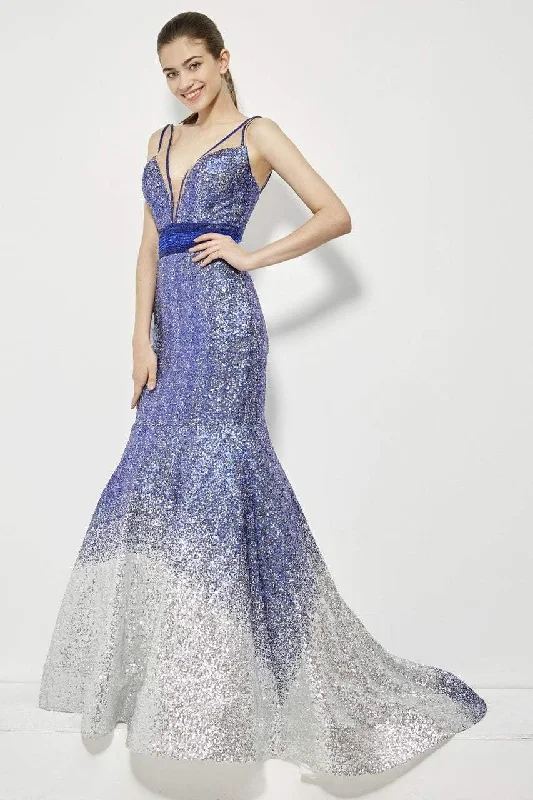 Angela & Alison - Sleeveless Plunging Neck Ombre Gown 81008SC