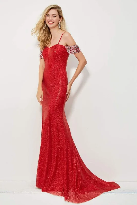 Angela & Alison - Embellished Off / Shoulder Lustrous Gown 81021SC