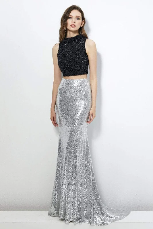 Angela & Alison - Diamond Cutout High Neck Train Gown 81026SC