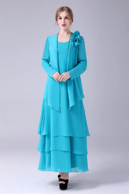 Blue Chiffon Mother Of The Bride Dresses With Jacket outfit