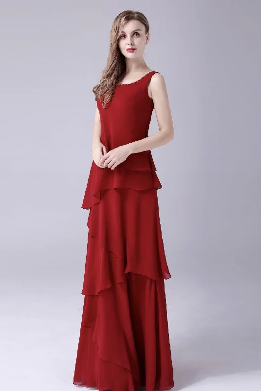 Burgundy Ruffles Chiffon Mother of the Bride Dresses With Jacket outfit