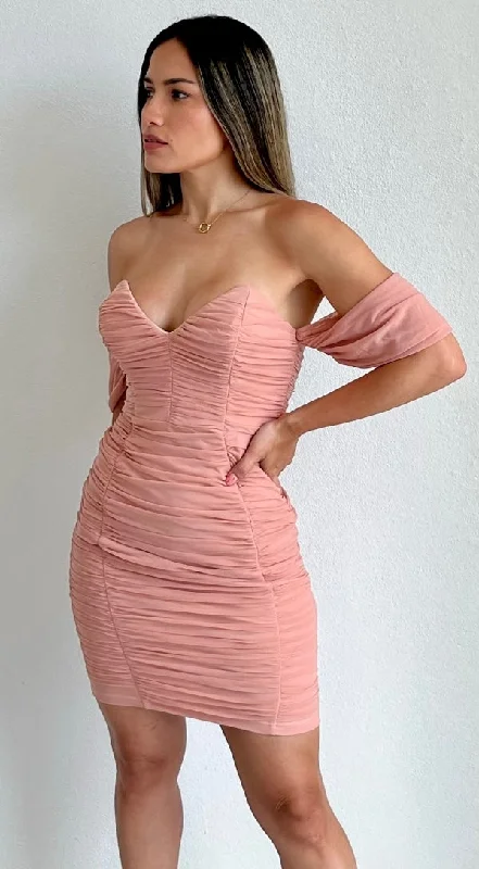 Catching Glanced Rose Drape Off-Shoulder Dress