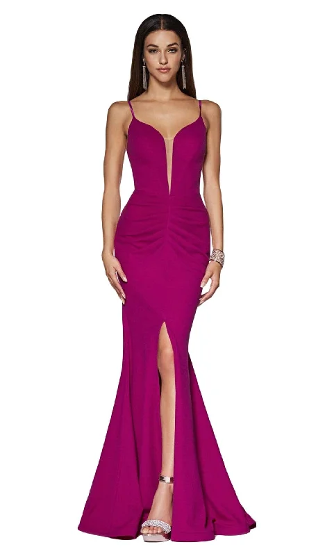 Cinderella Divine - CF329 Plunging Bodice Front Slit Mermaid Gown