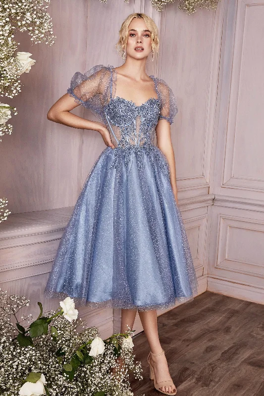 Cinderella Divine: Enchanting Corset Dress with Puff Sleeves for Formal Occasions