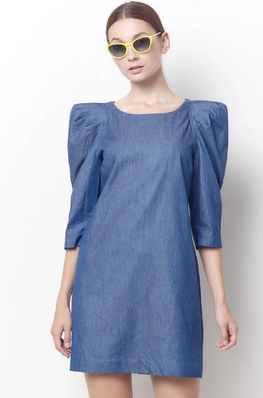 DOLLY Puff Sleeve Shift Dress - Chambray