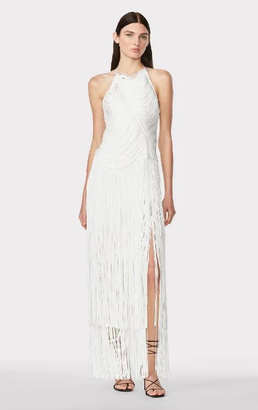 Draped Fringe Asymmetrical Gown