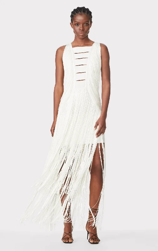 DRAPED FRINGE PLUNGING GOWN