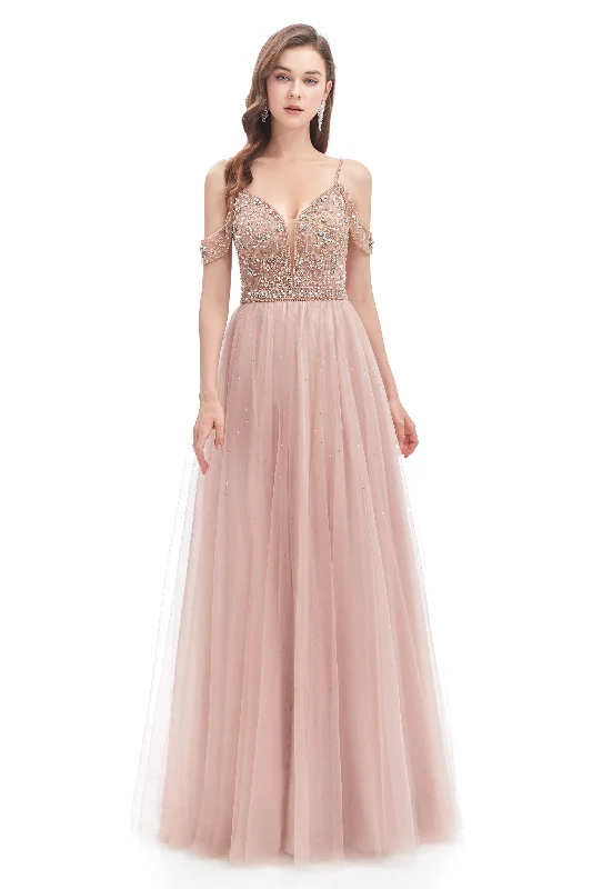 Dusty Pink Crystal Sparkle Starry Corset Prom Dresses with Straps Backless outfit