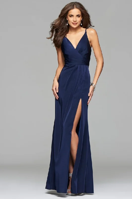 Faviana - 7755SC Spaghetti Strap Wrap Style High Slit Dress