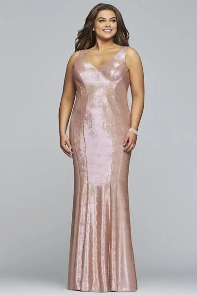 Faviana - 9453SC Seamed Metallic Jersey Sheath Evening Gown