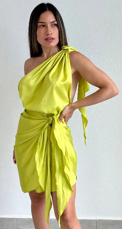 Flirting with Grace Lime Satin Dress