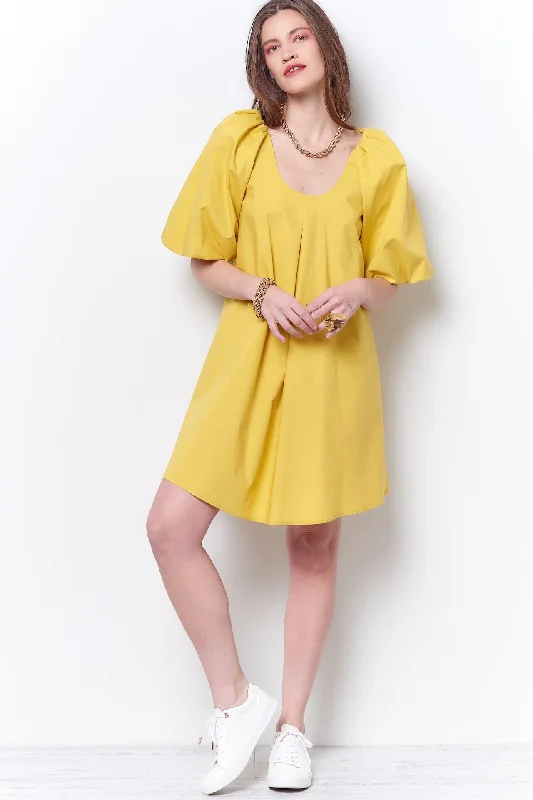 HARIETTE Puff Sleeve Swing Dress - Poplin