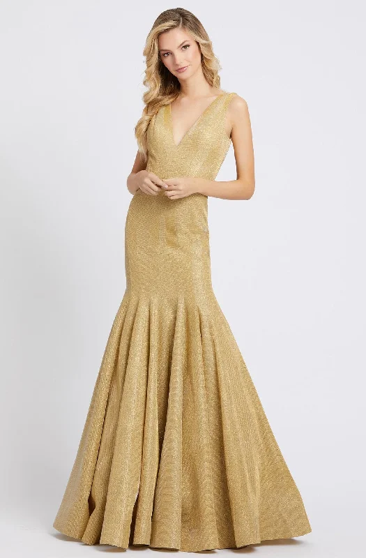 Ieena Duggal - Plunging V-Neck Gold Mermaid Gown 26074ISC