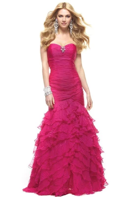 Janique - JA1363SC Ruched Ruffled Trumpet Evening Dress