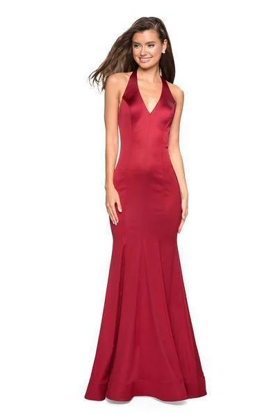 La Femme - 27653SC Seamed Plunging Halter Trumpet Gown