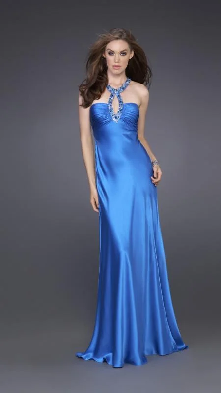 La Femme - Adorned Teardrop Cutout Neck Sweep Train Gown 15578