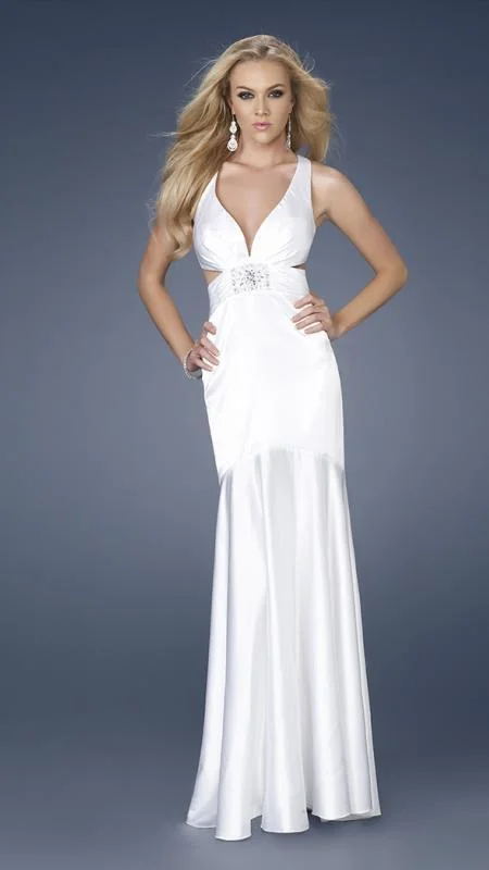 La Femme Gigi - V Neck Crisross Back Trumpet Gown 15119