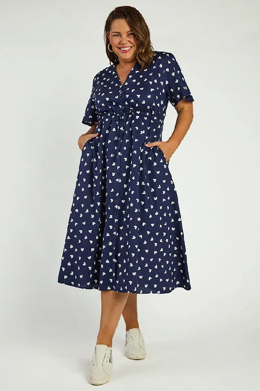 Marley Cotton Navy & White Hearts Dress