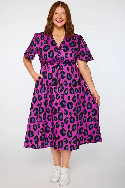 Marley Cotton Purple Leopard Dress