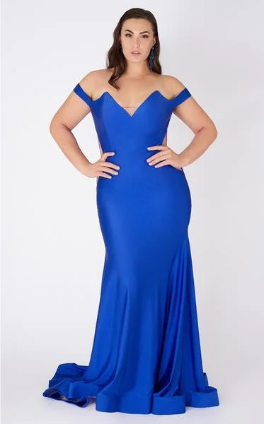 MNM COUTURE - L0044SC V-Neck Off-Shoulder Mermaid Evening Dress