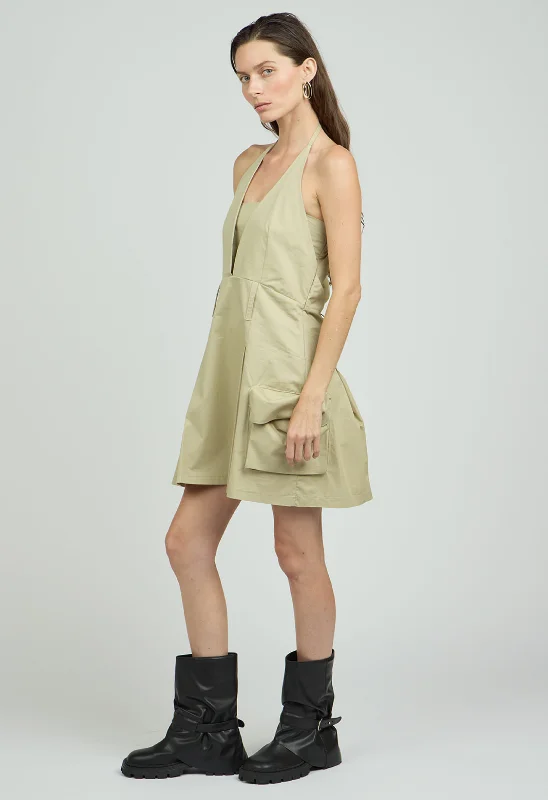 Cargo Halter Dress in Sage