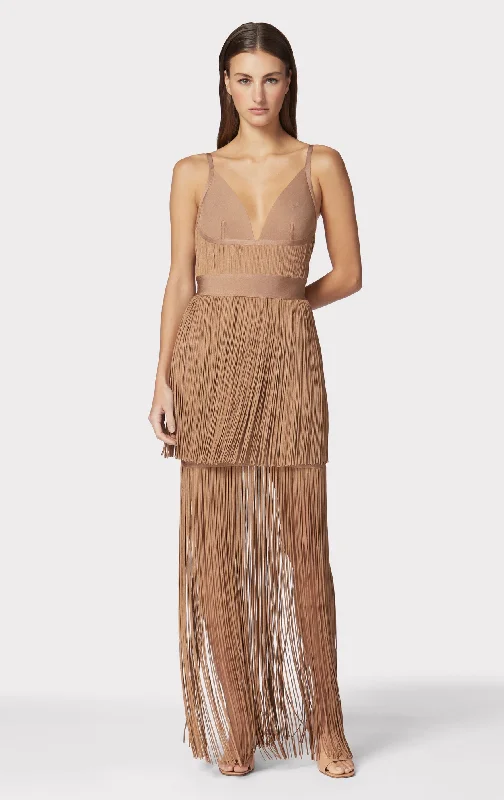 PLUNGING FRINGE GOWN