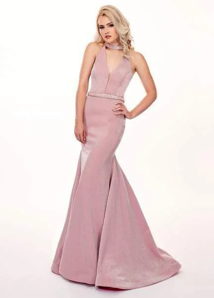 Rachel Allan 6436 - Beaded Choker Halter Metallic Mermaid Dress