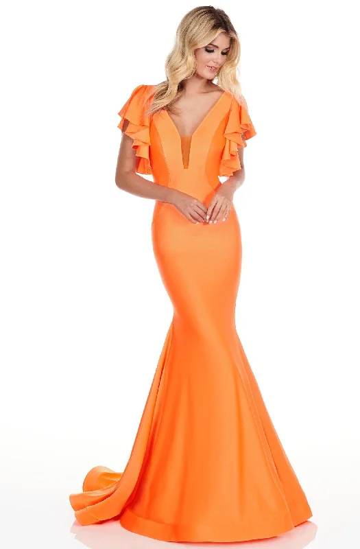 Rachel Allan Homecoming 4150 - Flutter Sleeve Plunging Mermaid Dress