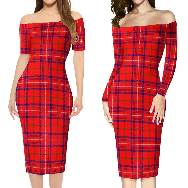 Rose Modern Tartan Off Shoulder Lady Dress