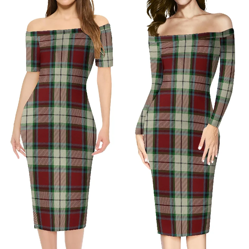 Rose White Dress Tartan Off Shoulder Lady Dress