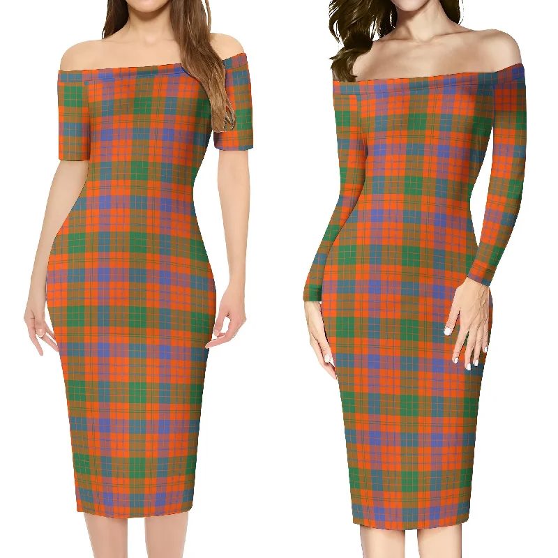 Ross Ancient Tartan Off Shoulder Lady Dress