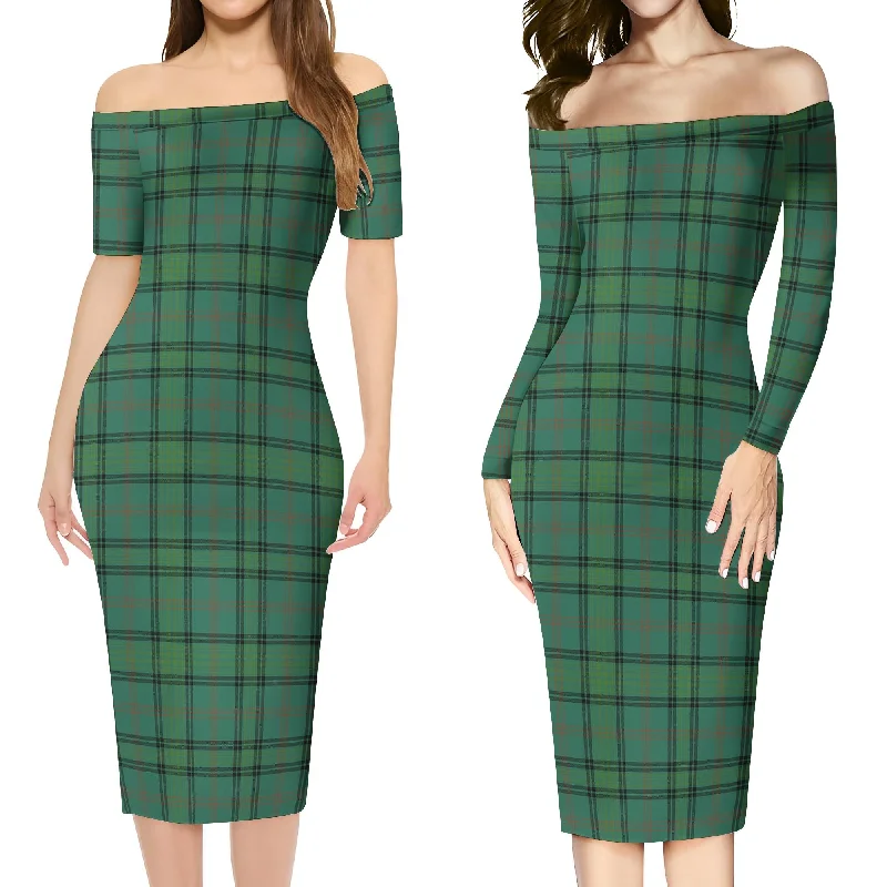 Ross Hunting Ancient Tartan Off Shoulder Lady Dress