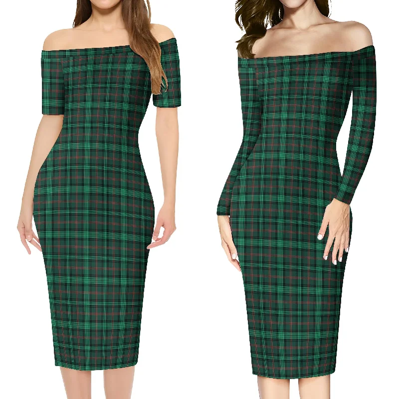 Ross Hunting Modern Tartan Off Shoulder Lady Dress