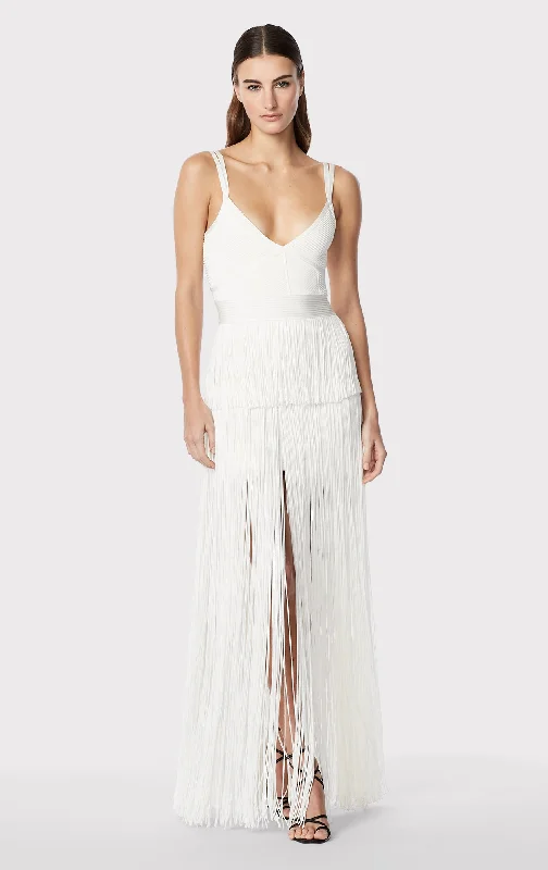 STRAPPY OTTOMAN FRINGE GOWN