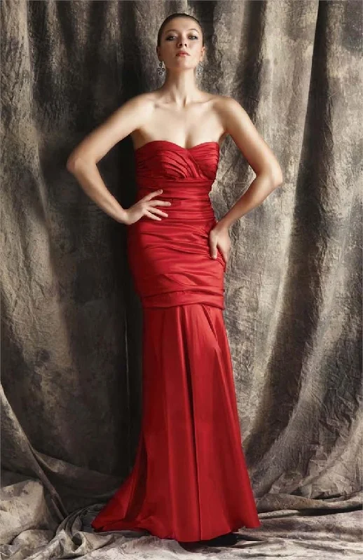 Theia - 881196SC Strapless Taffeta Ruched Trumpet Gown