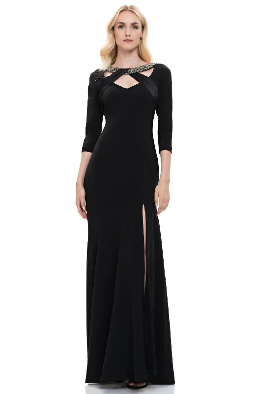 Theia - Jewel Beaded Neckline Fitted High Slit Trumpet Dress 883890SC