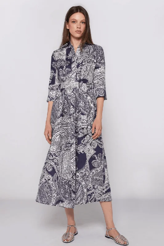 Vilagallo Natalia Dress in Navy Paisley