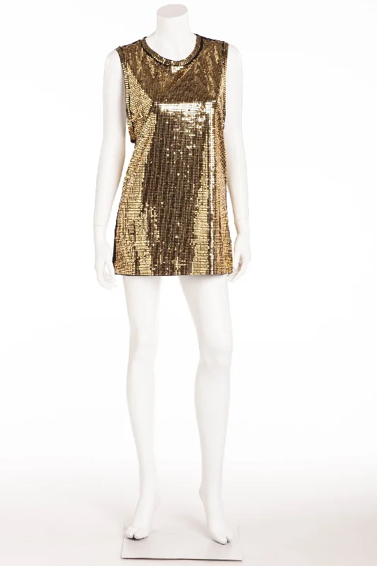 Balmain - Gold Sequin Sleeveless Tank Top - FR 40 Minimalist Tank Dress