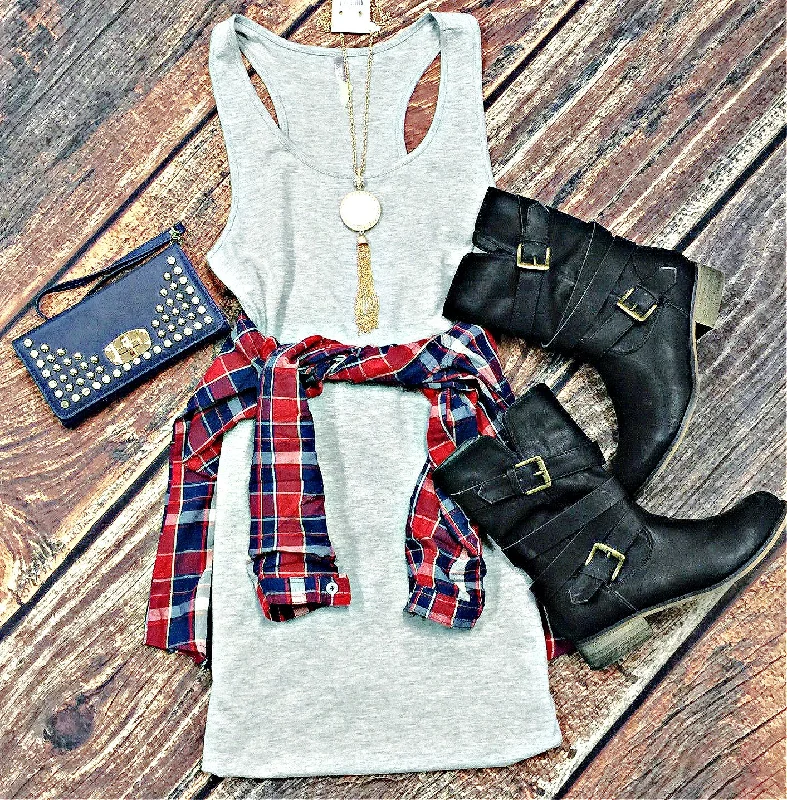 Basic Tank Dress: Grey Sleeveless Casual Dress