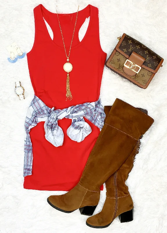 Basic Tank Dress: Red Tank Dress Casual Chic