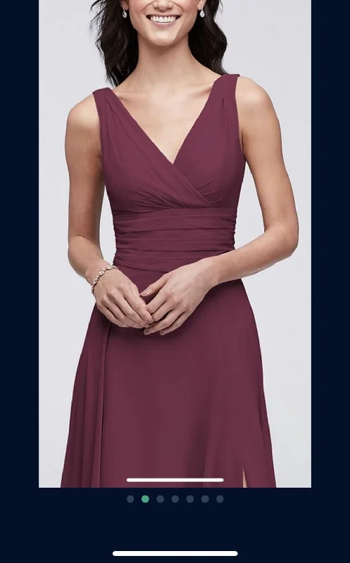 David's Bridal Long Chiffon Surplice Tank Tall Bridesmaid Dress Simple Sleeveless Dress