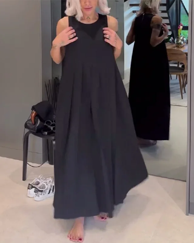 Elegant solid color pleated tank dress Tank Dress Style Look