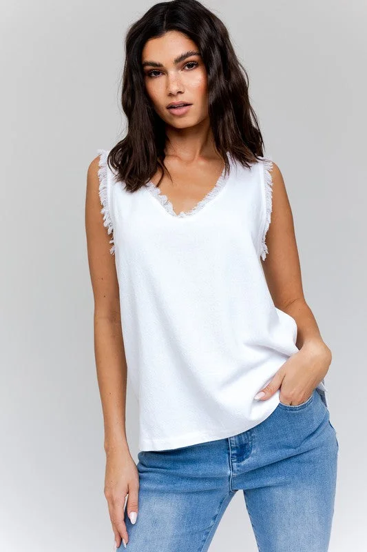 Fringe Trim Sleeveless Tank Top Tank Dress Style