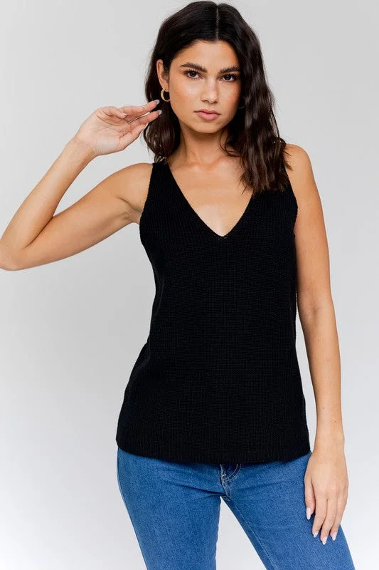 Lightweight Knit V-Neck Sleeveless Tank Top Simple Tank Dress