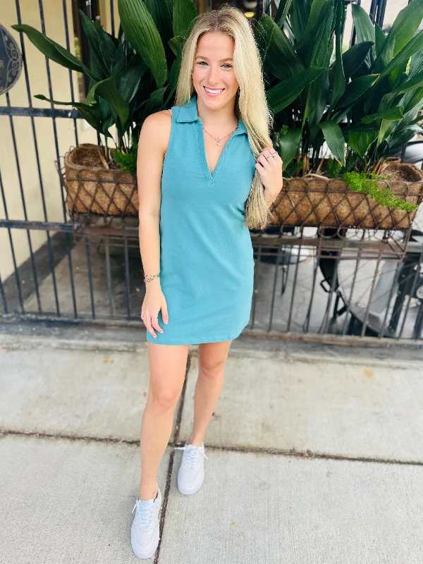 Polo Tank Dress- Grey Teal Tank Dress for Women