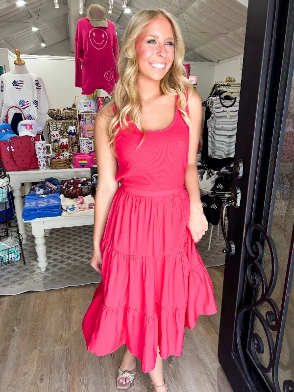 Portia Rib Tank Dress - Hibiscus Casual Tank Dress Look